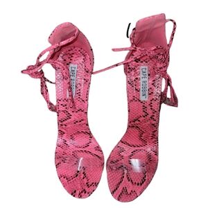 Pink Snake Print Strappy Wedges